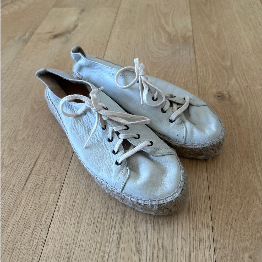 OFFICE - Leather Lace Up Espadrilles in Off White